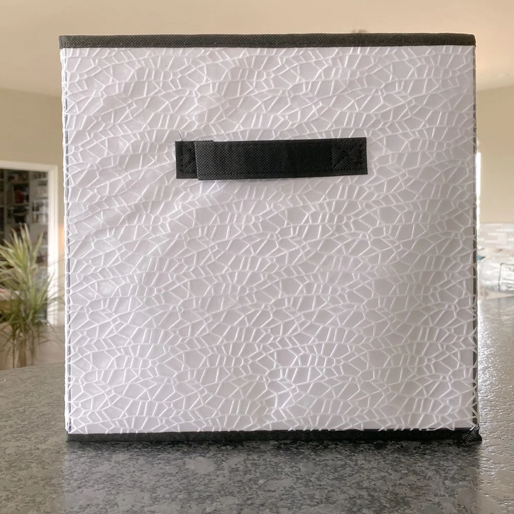 NEW! Two-Pack Storage Cubes With Handles Foldable White Eyelet With Black Trim